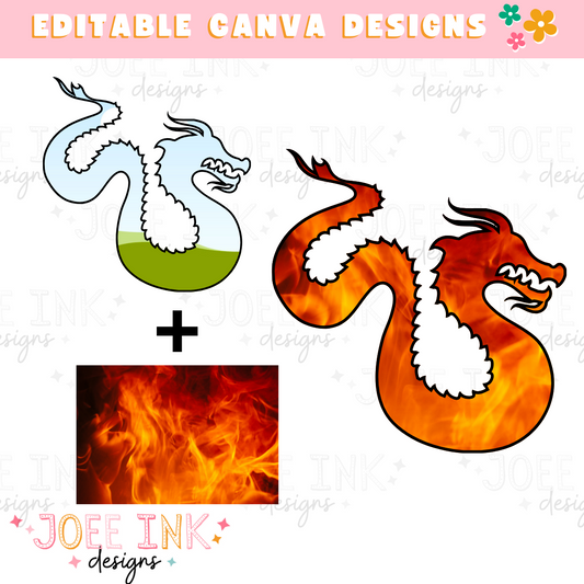 Add Your Own Pattern Dragon Design 1, Create Digital Design Elements with CANVA, Easy Drag and Drop Photo or Patterns, Editable Canva Frame Designs
